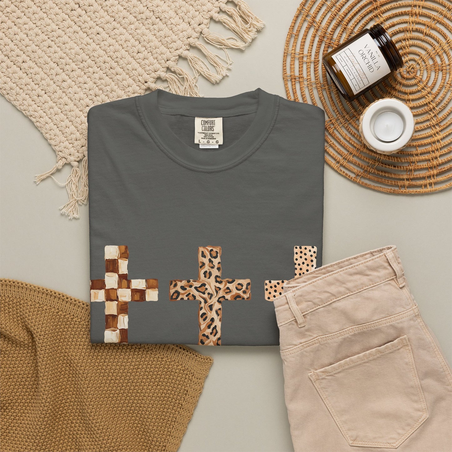 Animal Print Crosses T‑Shirt — Leopard & Checkerboard Christian Tee
