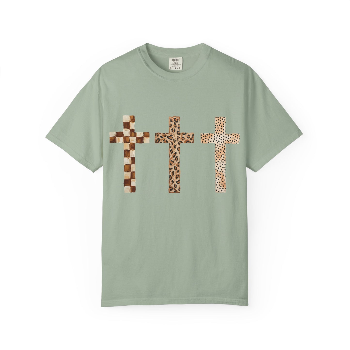 Animal Print Crosses T‑Shirt — Leopard & Checkerboard Christian Tee