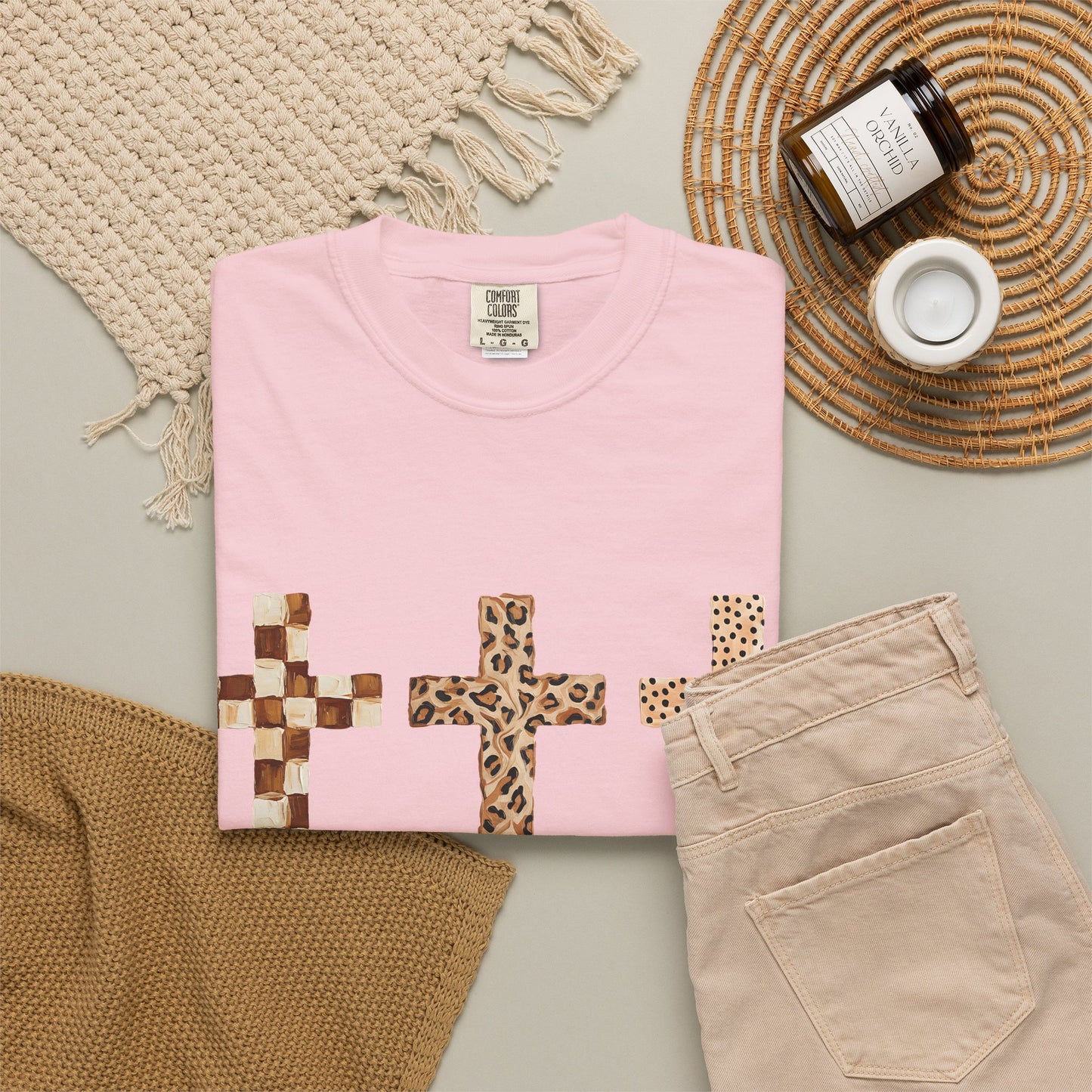 Animal Print Crosses T‑Shirt — Leopard & Checkerboard Christian Tee