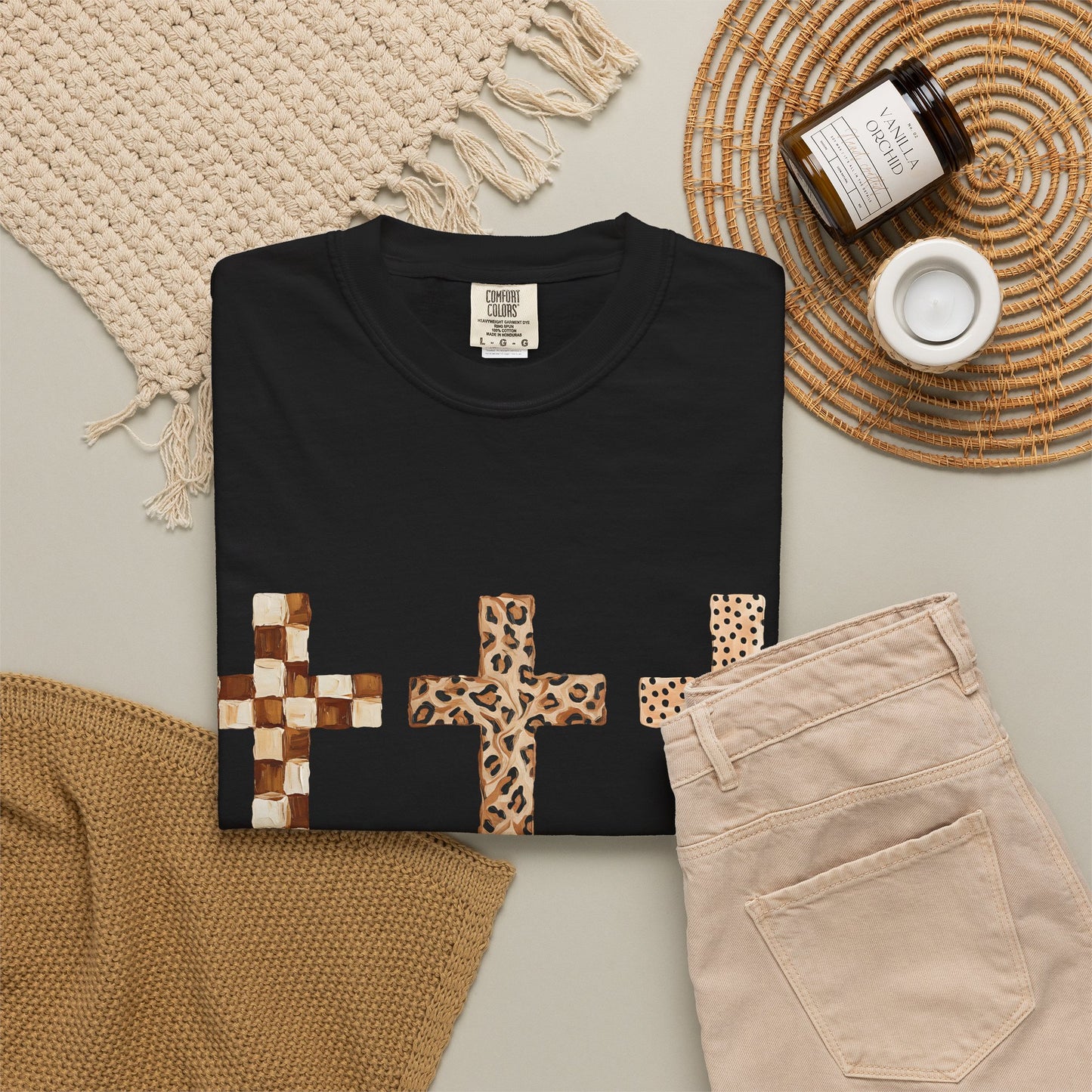 Animal Print Crosses T‑Shirt — Leopard & Checkerboard Christian Tee