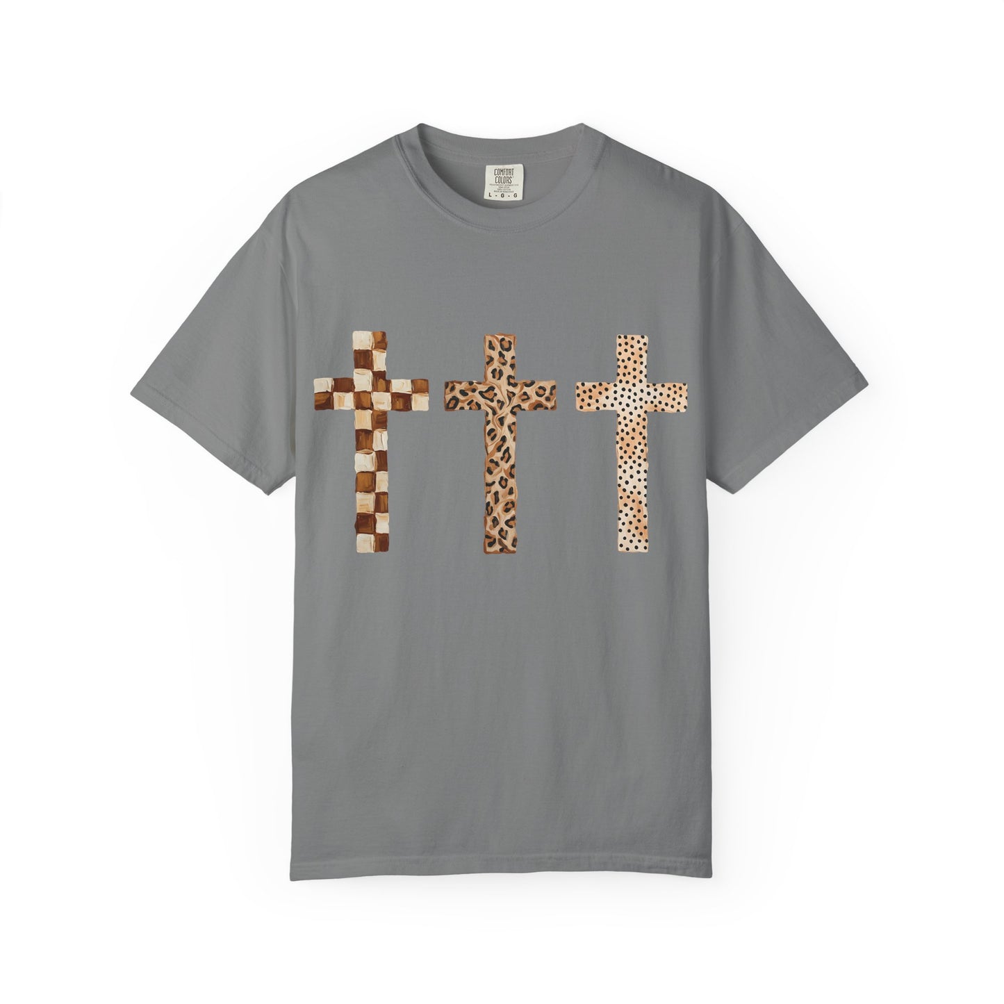 Animal Print Crosses T‑Shirt — Leopard & Checkerboard Christian Tee