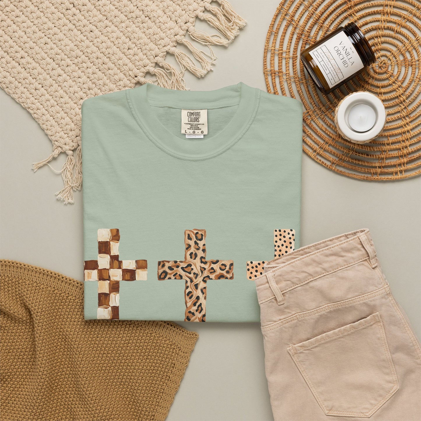 Animal Print Crosses T‑Shirt — Leopard & Checkerboard Christian Tee