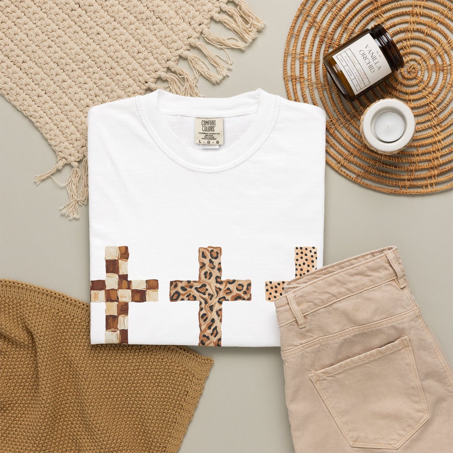 Animal Print Crosses T‑Shirt — Leopard & Checkerboard Christian Tee