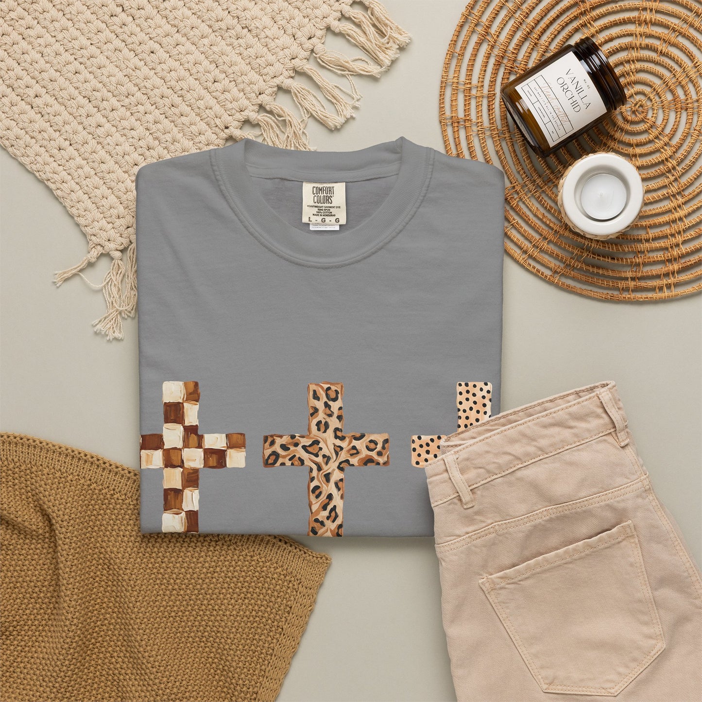 Animal Print Crosses T‑Shirt — Leopard & Checkerboard Christian Tee