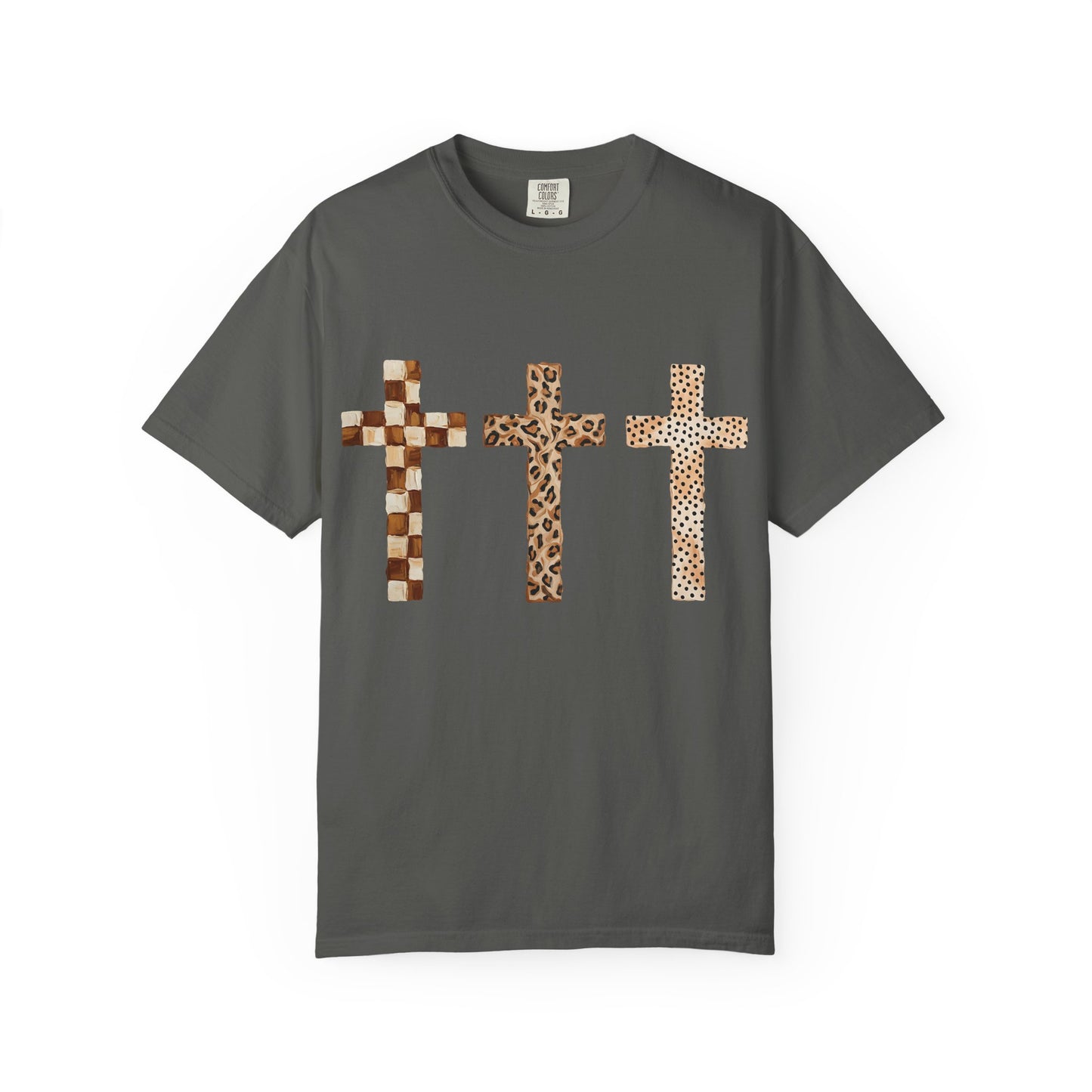 Animal Print Crosses T‑Shirt — Leopard & Checkerboard Christian Tee