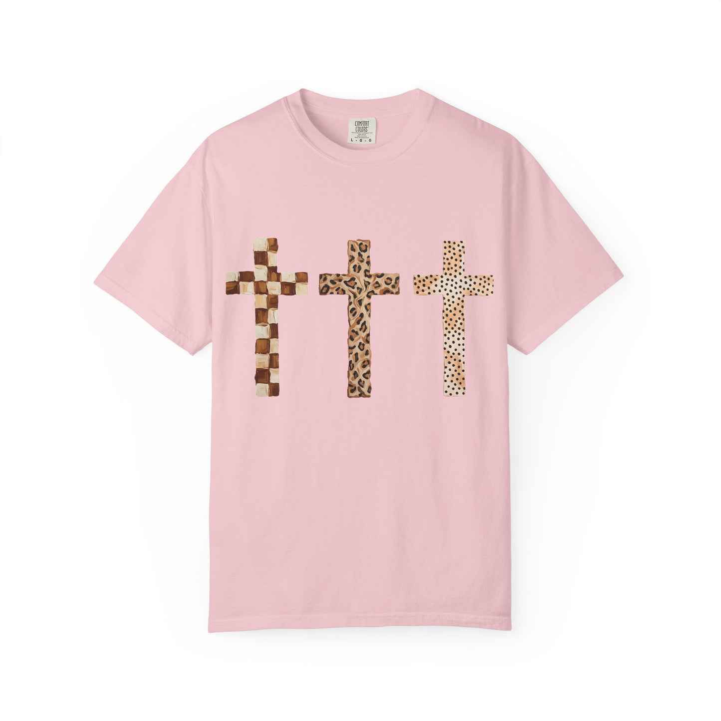 Animal Print Crosses T‑Shirt — Leopard & Checkerboard Christian Tee