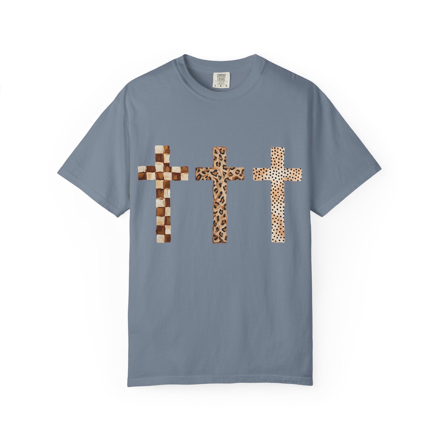Animal Print Crosses T‑Shirt — Leopard & Checkerboard Christian Tee