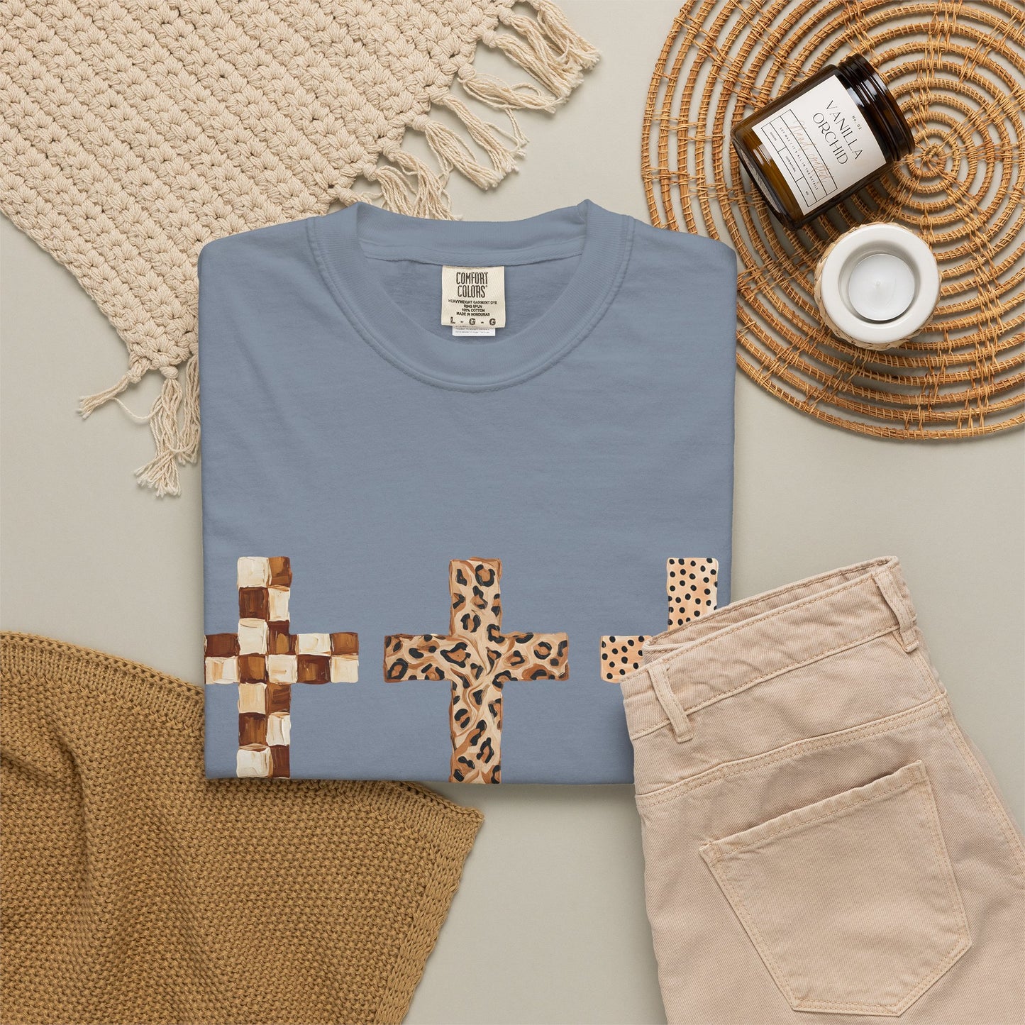 Animal Print Crosses T‑Shirt — Leopard & Checkerboard Christian Tee