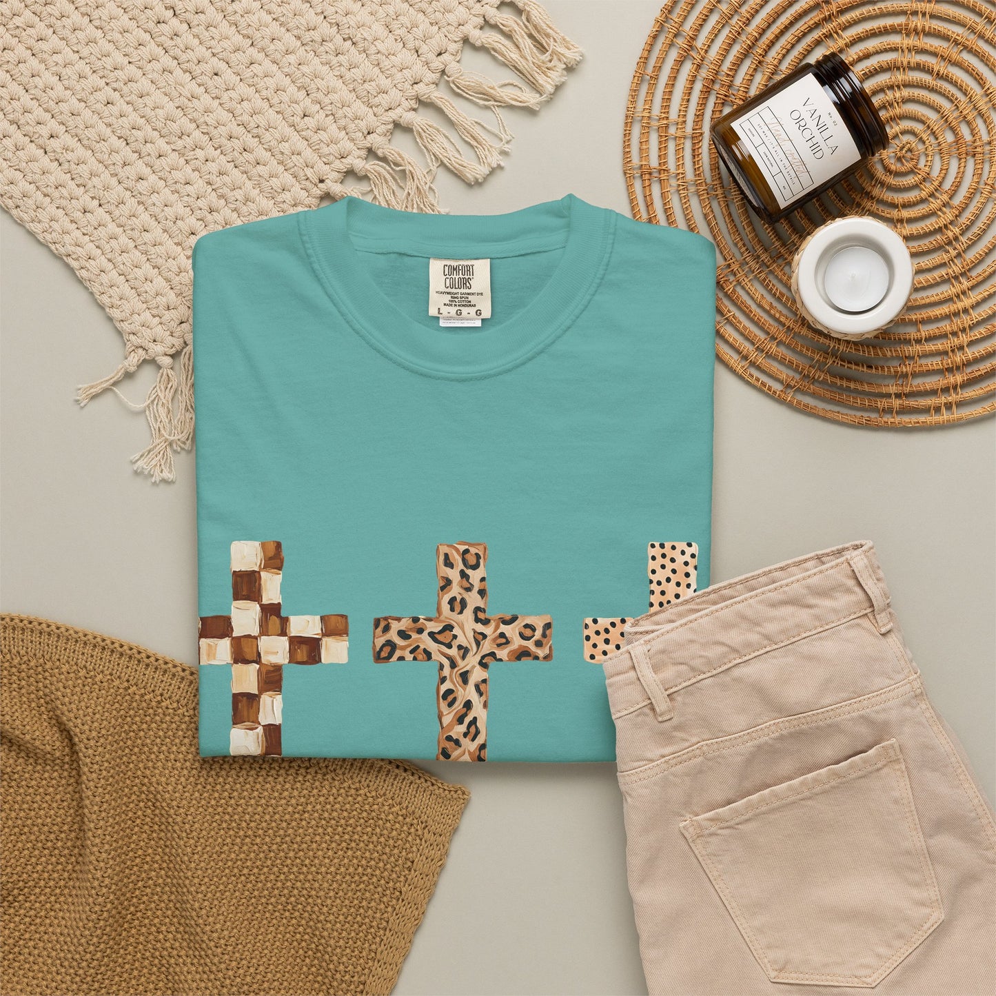 Animal Print Crosses T‑Shirt — Leopard & Checkerboard Christian Tee