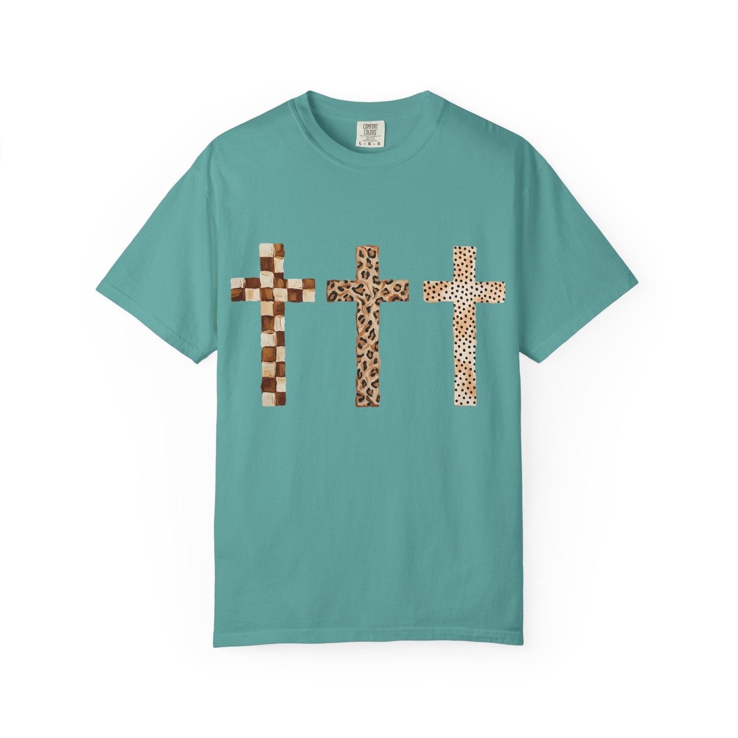 Animal Print Crosses T‑Shirt — Leopard & Checkerboard Christian Tee