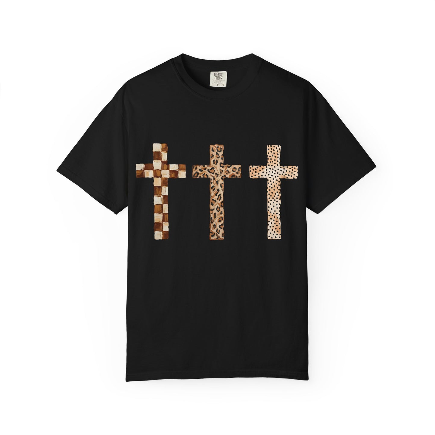 Animal Print Crosses T‑Shirt — Leopard & Checkerboard Christian Tee