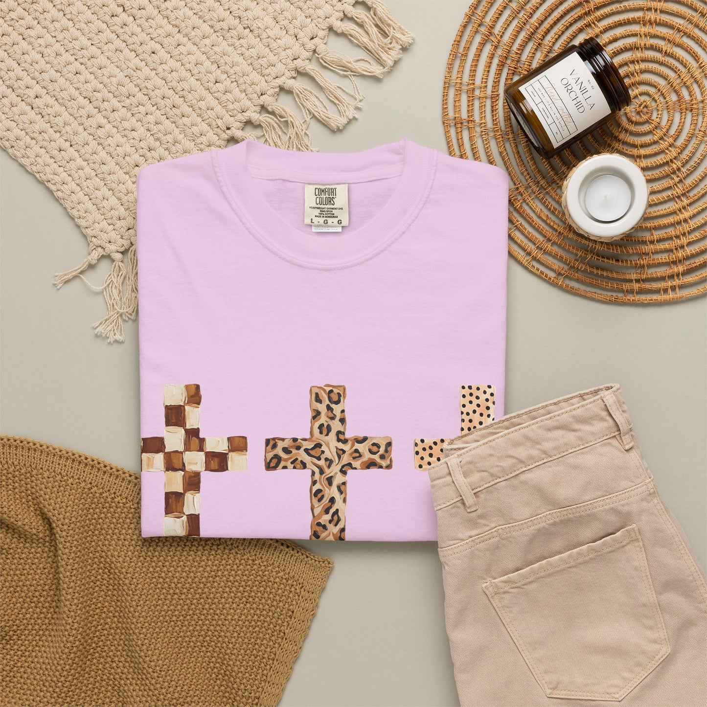 Animal Print Crosses T‑Shirt — Leopard & Checkerboard Christian Tee