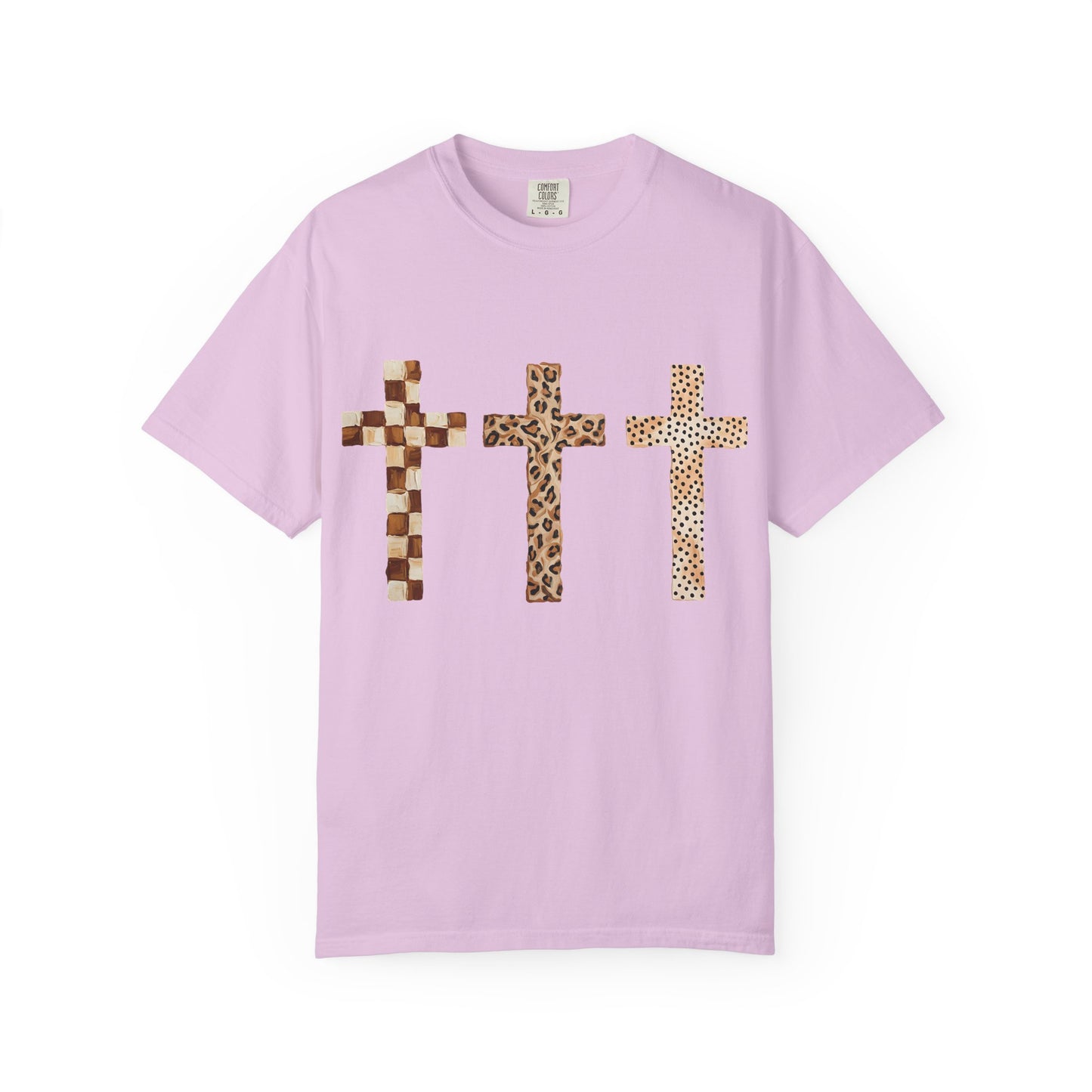 Animal Print Crosses T‑Shirt — Leopard & Checkerboard Christian Tee